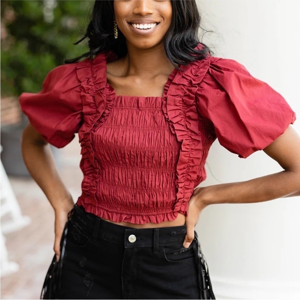 BUDDYLOVE tandy puff sleeve top in maroon xs